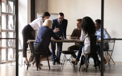 group of attorneys collaborating at growing law firm