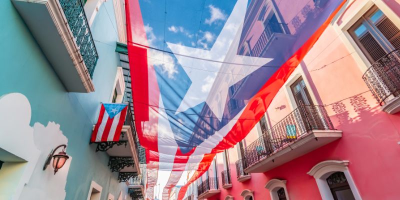san juan puerto rico street with flag